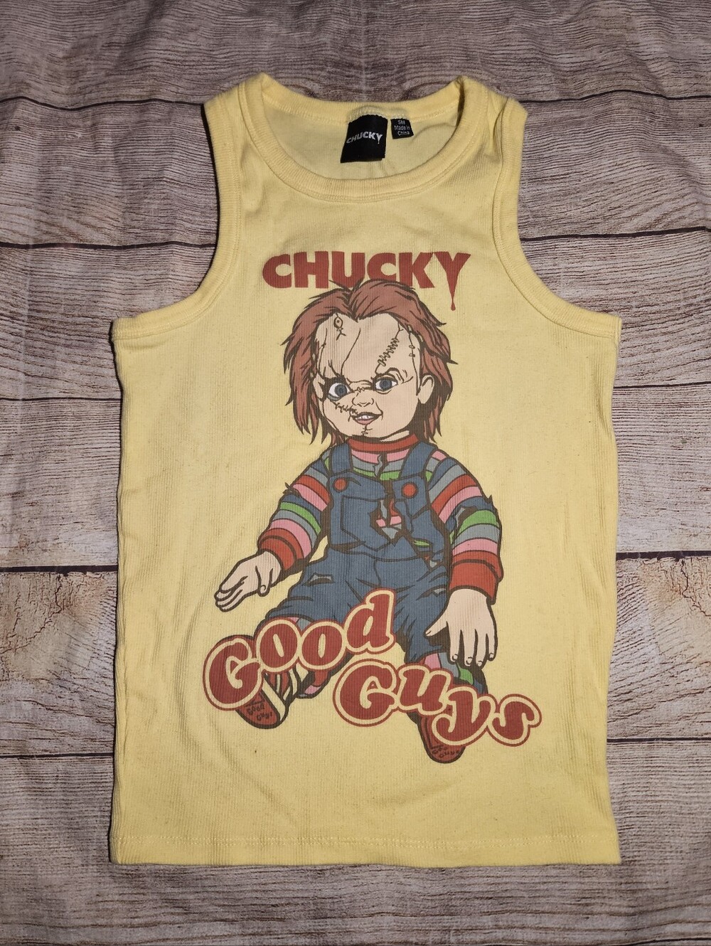 Chucky child's play good guys horror yellow ribbed graphic tank top
